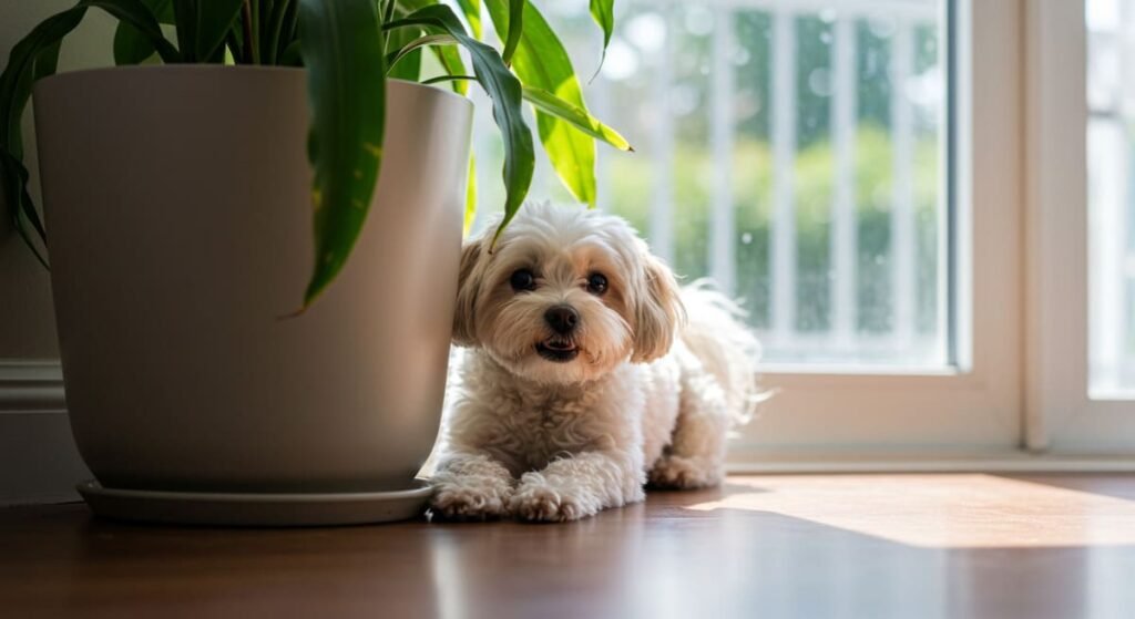 Como Evitar o Estresse em Cães e Gatos Durante Tempestades e Fogos de Artifício 3 Comportamente de um cão, tremendo e escondido, mostrando os sinais de estresse em cães e gatos
