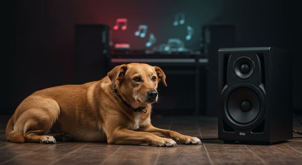 Como Evitar o Estresse em Cães e Gatos Durante Tempestades e Fogos de Artifício 5 Cachorro relaxando ao som de música calmante