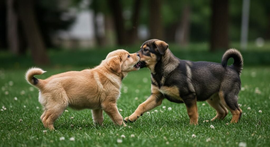 Cuidados com Filhotes de Cachorro: Guia Completo - Alimentação, Saúde e Dicas Práticas 7 Filhote de cachorro brincando com outros cães em um parque