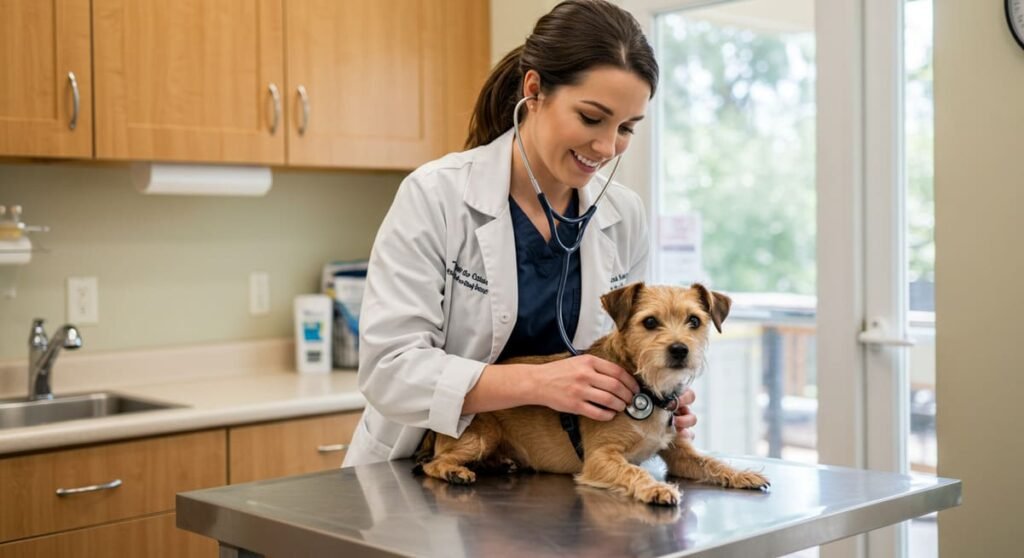 Cães também sentem emoções? Descubra como fazer seu cão mais feliz! 7 Veterinário examinando um cão para cuidados de saúde