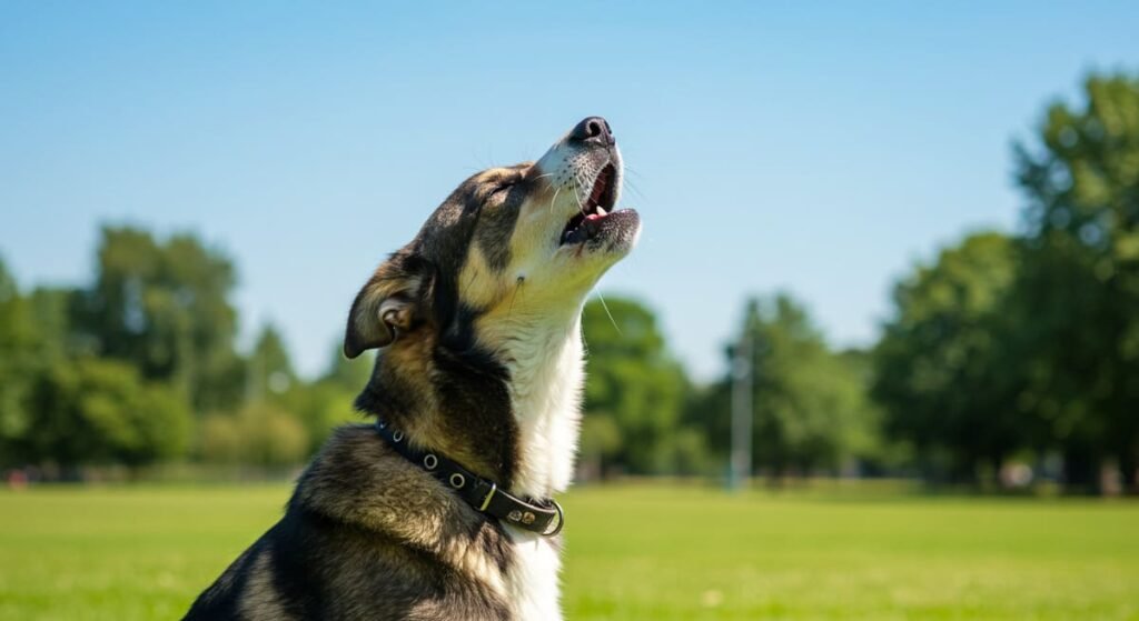 Você sabia que seu cão pode falar com você? Descubra a linguagem secreta dos cachorros! 3 Cachorro uivando ao ar livre, representando vocalizações caninas e suas interpretações.