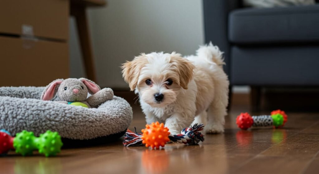 Dicas para Situações Específicas: Como Lidar com Viagens com Cachorro, Mudanças de Ambiente e Introdução de Novos Pets 4 Cachorro explorando uma nova casa com objetos familiares