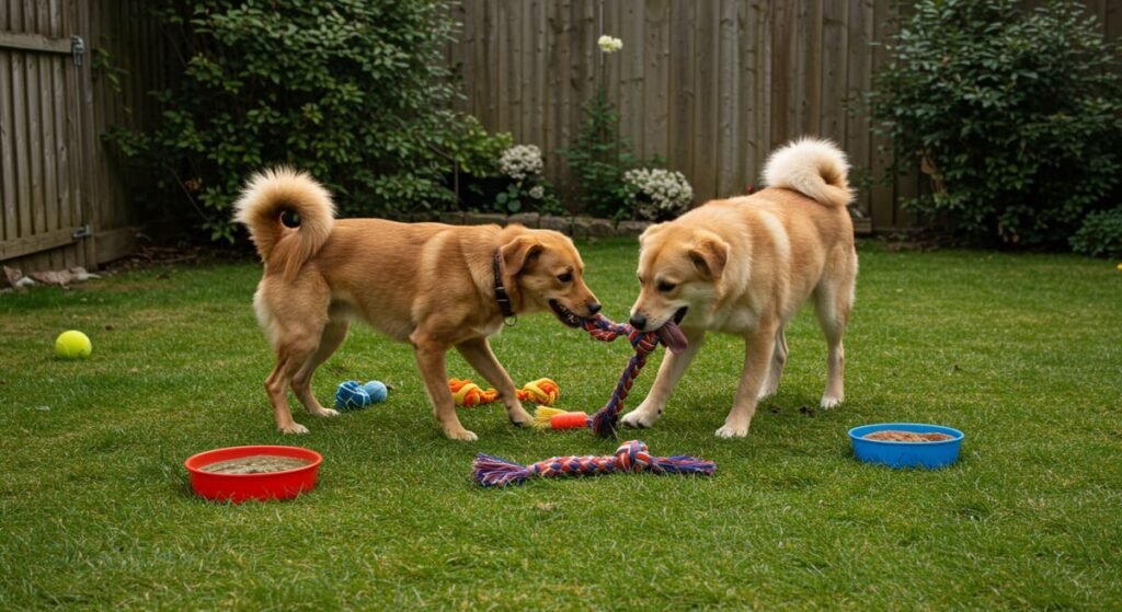 Dicas para Situações Específicas: Como Lidar com Viagens com Cachorro, Mudanças de Ambiente e Introdução de Novos Pets 6 Dois cachorros brincando juntos em harmonia