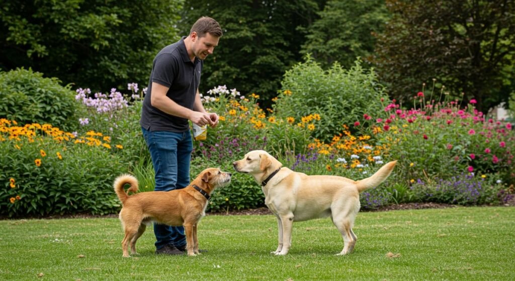 Dicas para Situações Específicas: Como Lidar com Viagens com Cachorro, Mudanças de Ambiente e Introdução de Novos Pets 5 Dois cachorros se conhecendo em um parque com supervisão do tutor