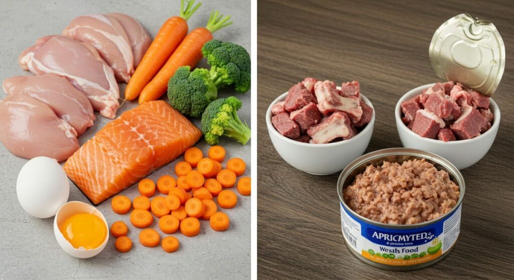 Alimentação Natural para Gatos: Mitos e Verdades que Você Precisa Saber! 3 Diferentes tipos de alimentação natural para gatos: caseira cozida, crua (BARF) e úmida comercial de qualidade.
